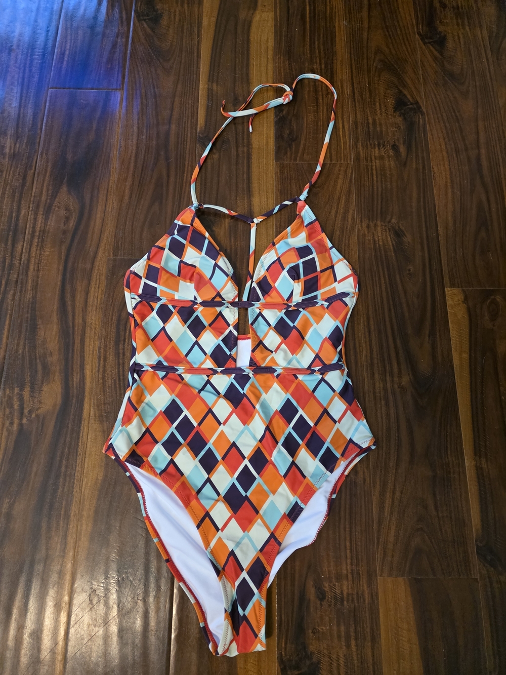 Cupshe Orange, Purple & Light Blue Diamond-Print One-Piece Swimsuit